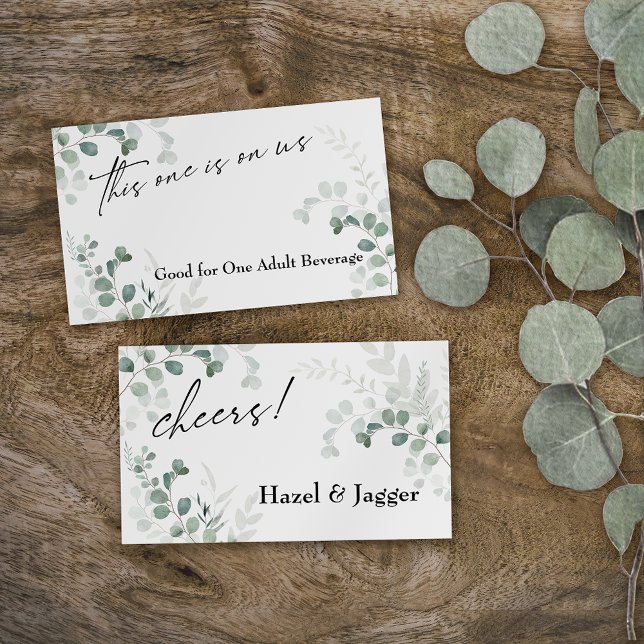 Den här är på oss Elegant Greenery Drinkbiljett Tilläggskort (Skapare uppladdad)