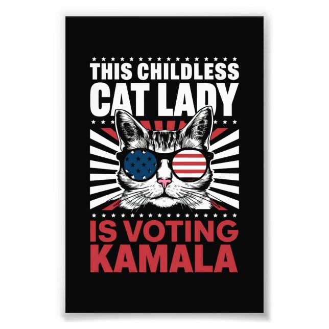 Den här barnlösa Cat Dam är Voting Kamala 2024 Fototryck (Framsidan)