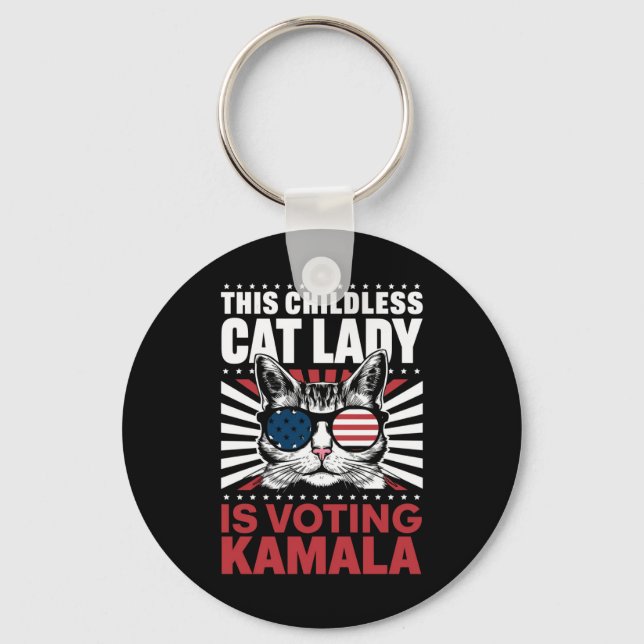 Den här barnlösa Cat Dam är Voting Kamala 2024 Nyckelring (Framsida)