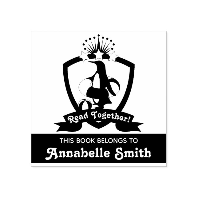 Den här boken tillhör söta pingvinbarn bokmärke stämpel (Tryck)