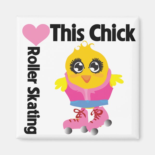 Den här Chicken Kärlek Roller Skating Magnet (Framsidan)