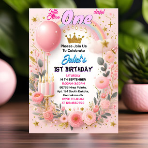 Den här Cute Queen Little Miss Onederful 1:a födel Inbjudningar