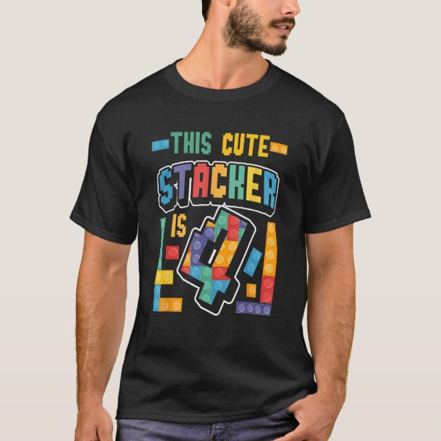 Den här Cute Stacker är 4 block som Bygger 4 års p T Shirt (Framsida)