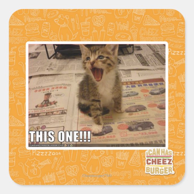 Den här! fyrkantigt klistermärke (Framsida)