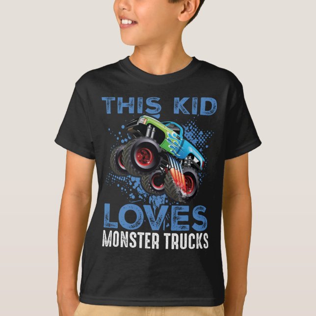 Den här Kid Kärlek Monster Lastbilar T Shirt (Framsida)