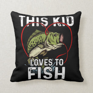 Den här Kid Kärlek to Fish Fishing Children Kudde