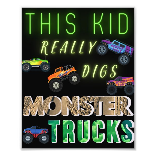 Den här Kid-Verkligen Gräver Monster Lastbilar Fototryck (Framsidan)