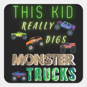 Den här Kid-Verkligen Gräver Monster Lastbilar Fyrkantigt Klistermärke