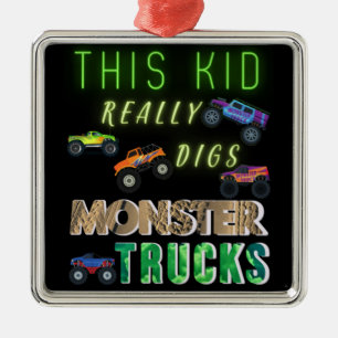 Den här Kid-Verkligen Gräver Monster Lastbilar Julgransprydnad Metall