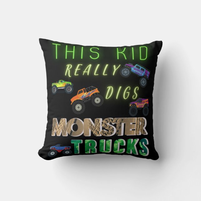 Den här Kid-Verkligen Gräver Monster Lastbilar Kudde (Framsida)