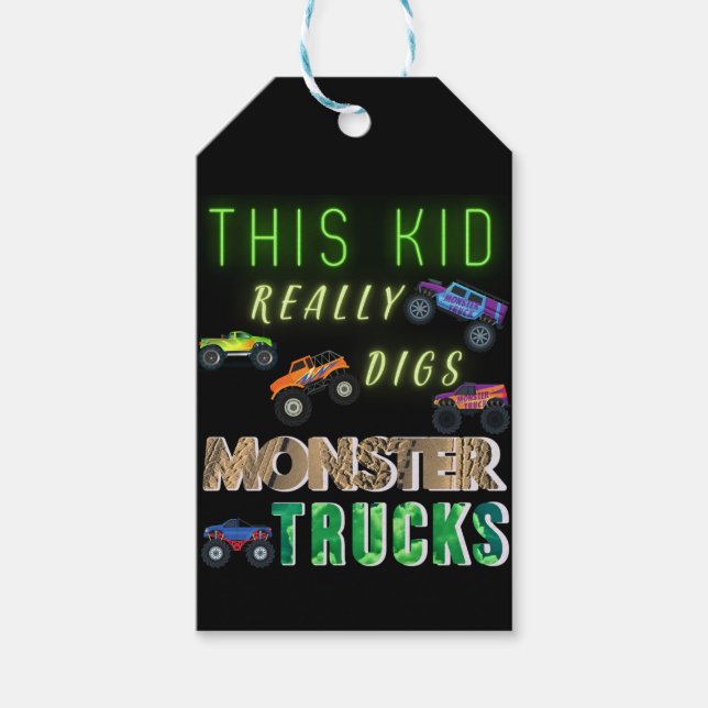 Den här Kid-Verkligen Gräver Monster Lastbilar Presentetikett (Framsidan)