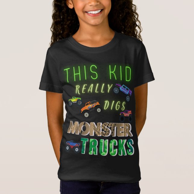Den här Kid-Verkligen Gräver Monster Lastbilar T Shirt (Framsida)