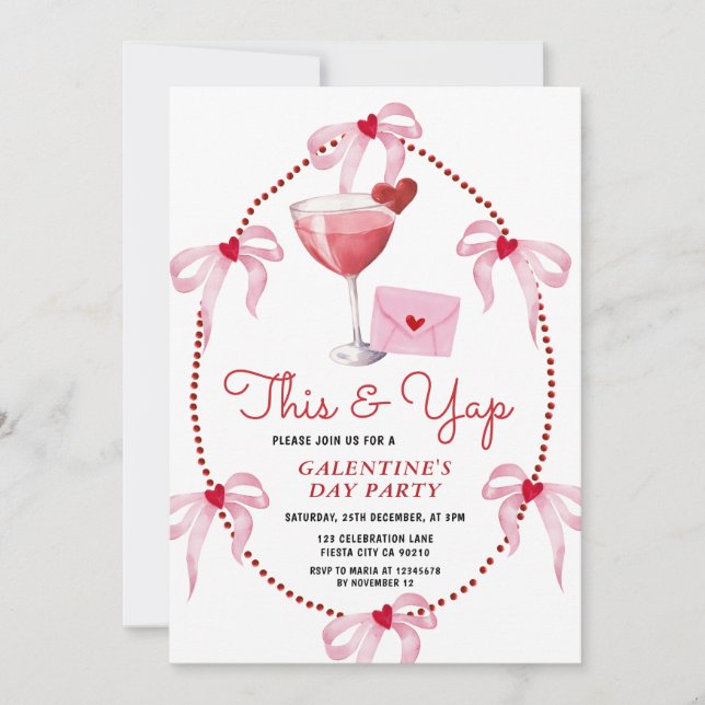 Den här och Yap Rosa Bow Galentine's Day-fest Inbjudningar (Framsida)