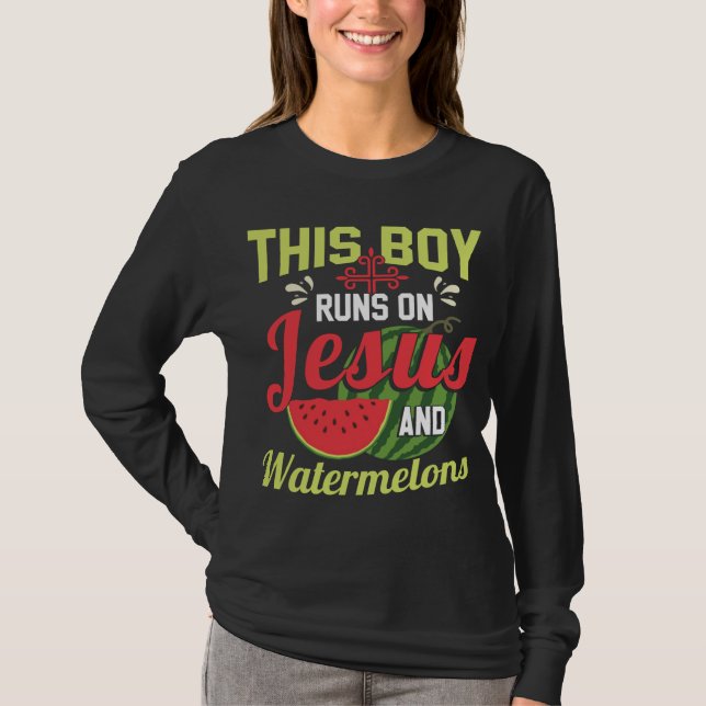 Den här pojken Springa på Jesus och vattenmeloner T Shirt (Framsida)