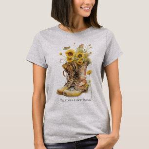 Den här tjejen älskar stövlar Solrosor & stövlar D T Shirt