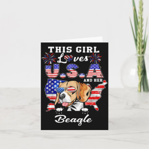 Den här tjejen älskar USA och hund 4 juli Beagle Kort