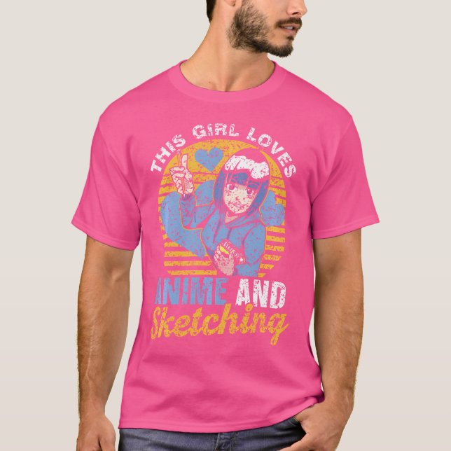 Den här tjejen Kärlek Anime och Sketching Sketch Ä T Shirt (Framsida)