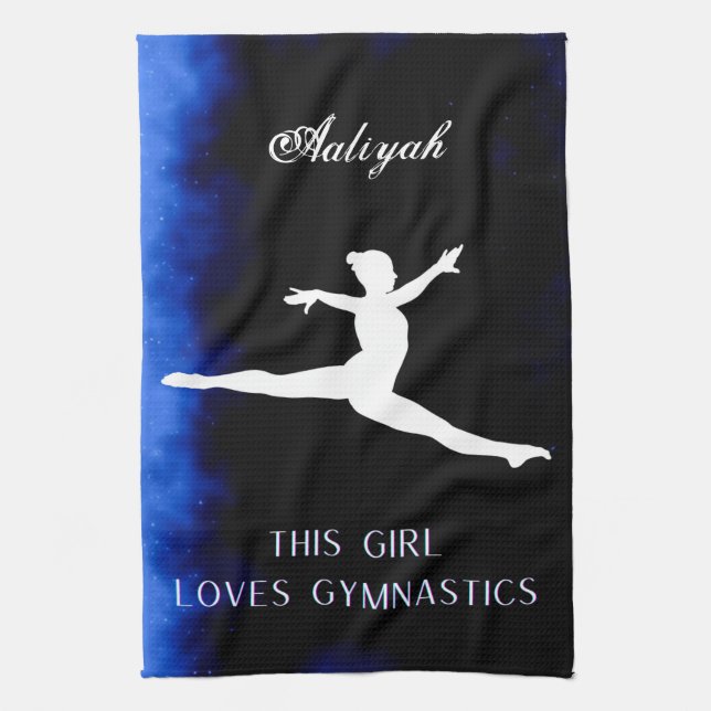 Den här tjejen Kärlek Gymnastics Black, Blue, Whit Kökshandduk (Vertikal)