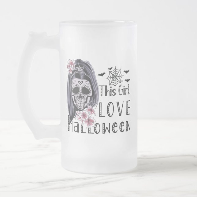 Den här tjejen Kärlek Halloween Frostat Ölglas (Vänster)