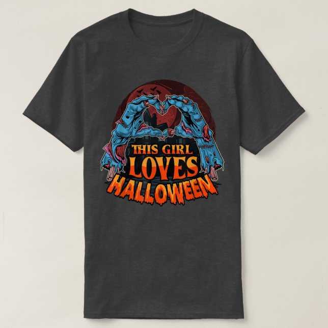 Den här tjejen Kärlek Halloween Lazy Costume Zombi T Shirt (Design framsida)