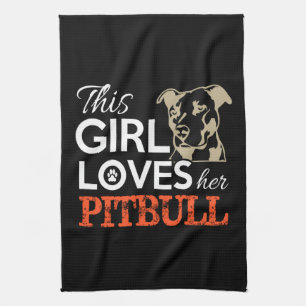 Den här tjejen kärlek hennes pitbull kökshandduk
