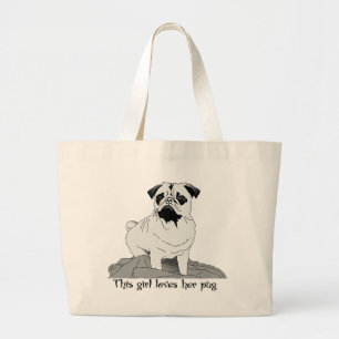 Den här tjejen Kärlek hennes pug! Stor tote-tagg Jumbo Tygkasse