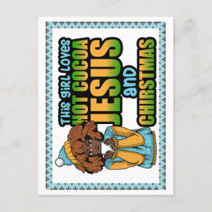 Den här tjejen kärlek hett cocoa Jesus och jul Helg Vykort