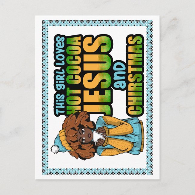 Den här tjejen kärlek hett cocoa Jesus och jul Helg Vykort (Framsida)