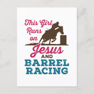 Den här tjejen Springa på Jesus och Barrel Tävla Vykort