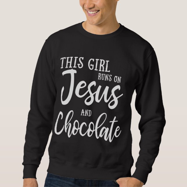 Den här tjejen Springa på Jesus och Chocolate Chri Lång Ärmad Tröja (Framsida)