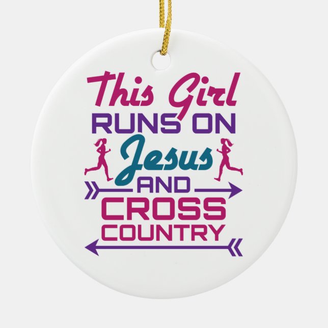 Den här tjejen Springa på Jesus och Cross country Julgransprydnad Keramik (Framsidan)