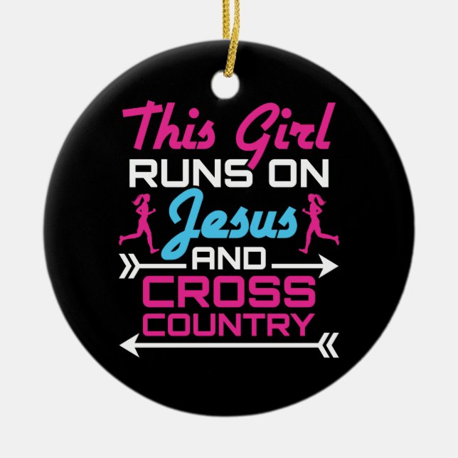 Den här tjejen Springa på Jesus och Cross country  Julgransprydnad Keramik (Framsidan)
