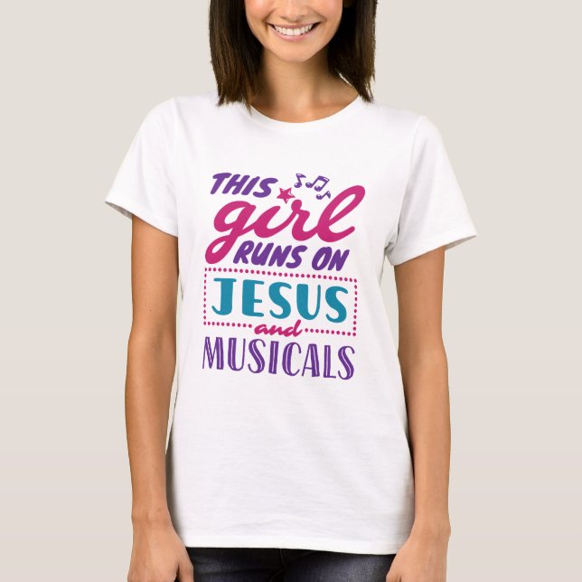 Den här tjejen Springa på Jesus och musiker T Shirt (Framsida)