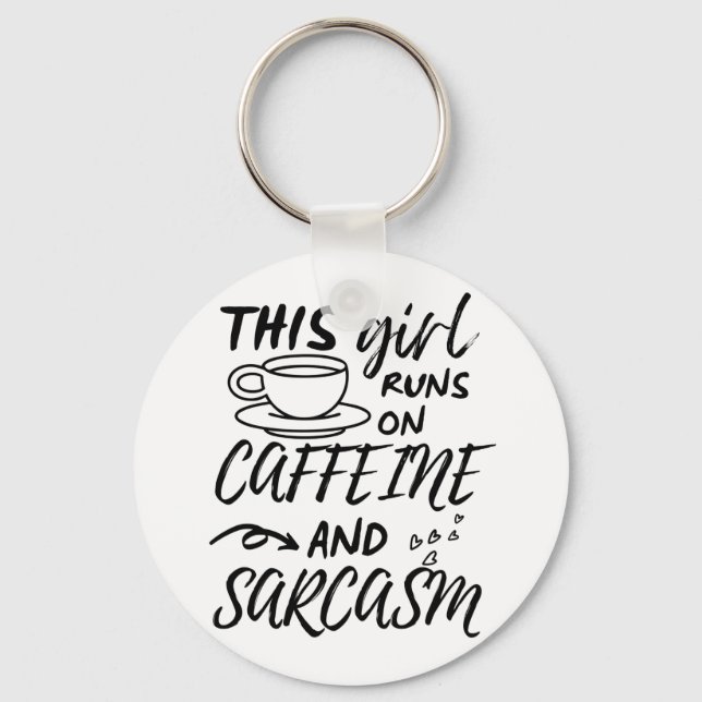 Den här tjejen Springa på koffein och Sarcasm Nyckelring (Framsida)