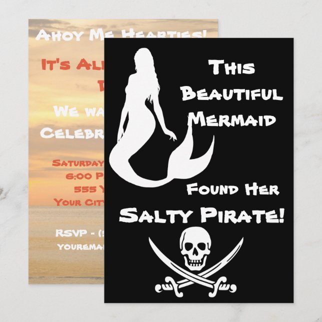 Den här vackra Sjöjungfrun hittade hennes Salty Pi Inbjudningar (Fram/baksida)