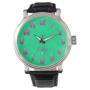 Den härliga klockan med rosa blommigt numrerar oc armbandsur