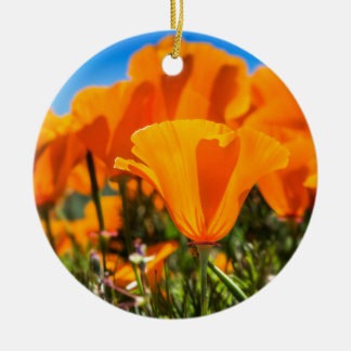Den härliga orange vallmon blommar i ett fält julgransprydnad keramik