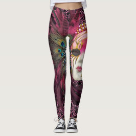 Den härliga pärlor & fjädrar Mardi Gras maskerar Leggings