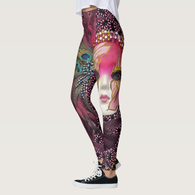Den härliga pärlor & fjädrar Mardi Gras maskerar Leggings (Vänster)