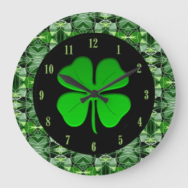 Den härliga shamrocken för gröntabstraktmönster stor klocka (Framsida)