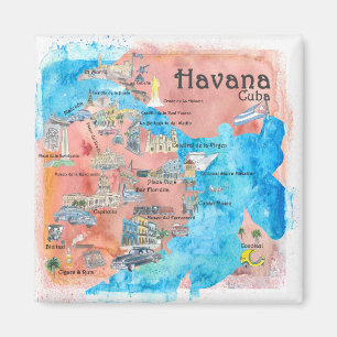 Den Havana Kuban illustrerade Retro reser kartan Magnet