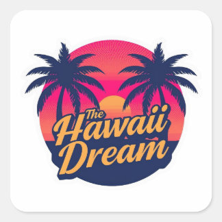 Den Hawaianska Drömmen Amerikansk Retro Solnedgång Fyrkantigt Klistermärke