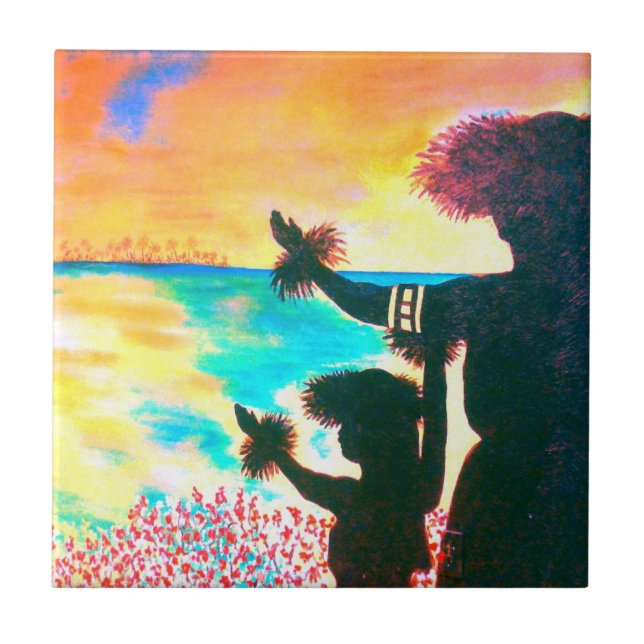 Den hawaianska Hula soluppgången belägger med Kakelplatta (Framsidan)