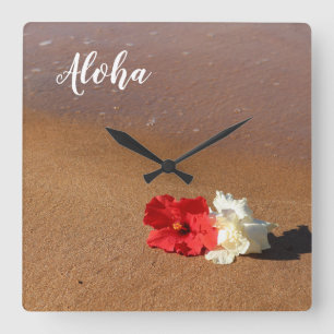 Den hawaianska strandhibiskusväggen tar tid på fyrkantig klocka