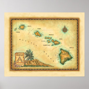 Den Hawaii kartan, storleksanpassar 1 Poster