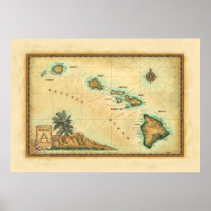 Den Hawaii kartan, storleksanpassar 2 Poster