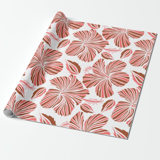 Den hawaiiska tropiska naturliga blommigten i brun presentpapper (Utrullad)