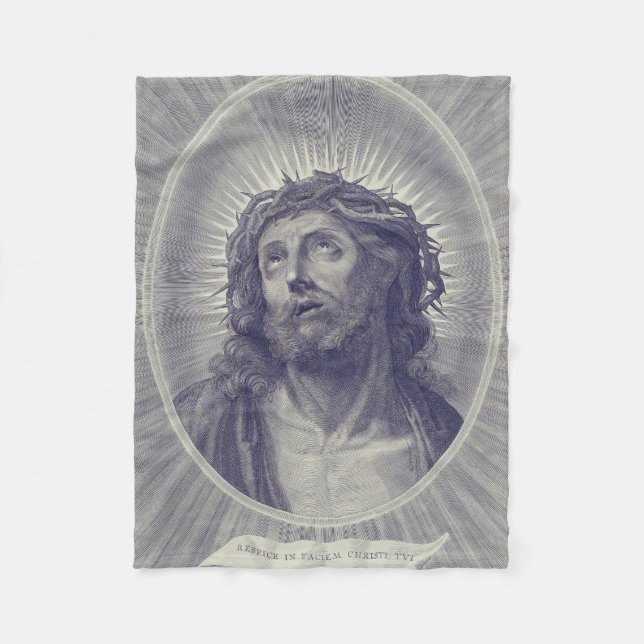Den Heliga Andra Ansiktet Av Jesus Med Tornakrona  Fleecefilt (Framsidan)