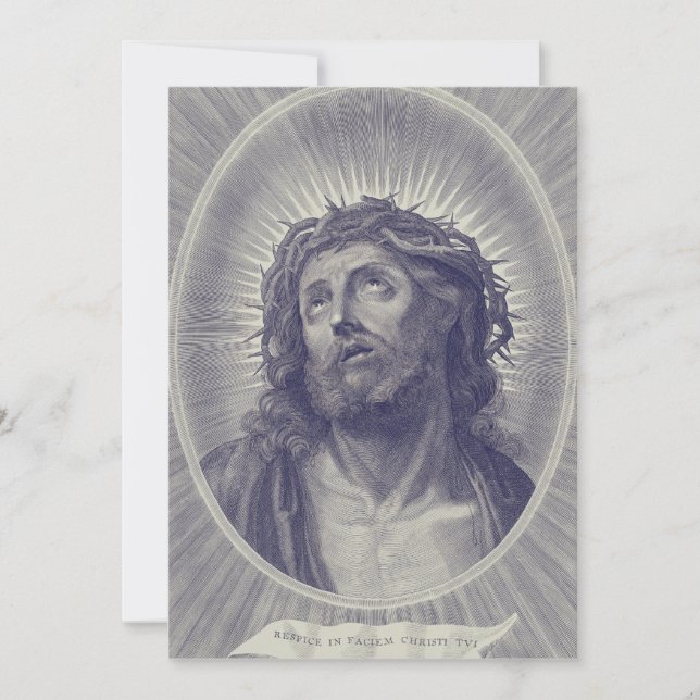 Den Heliga Andra Ansiktet Av Jesus Med Tornakrona  Julkort (Framsida)