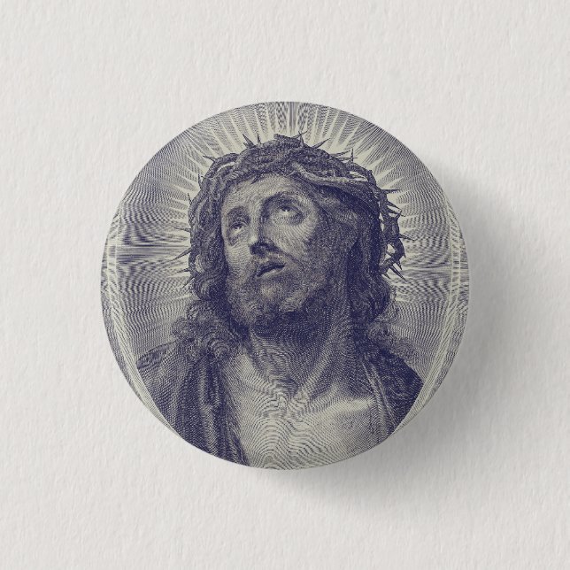Den Heliga Andra Ansiktet Av Jesus Med Tornakrona  Knapp (Framsida)